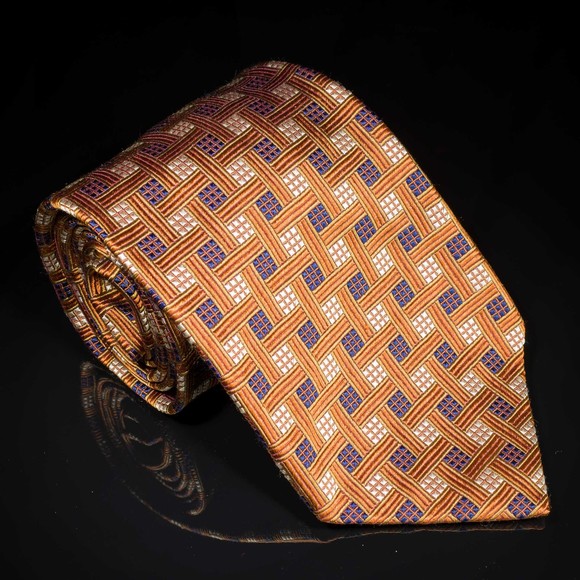 XMI Platinum 100% Silk Tie Orange Blue Basketweave Mens Designer Necktie USA - Picture 2 of 5